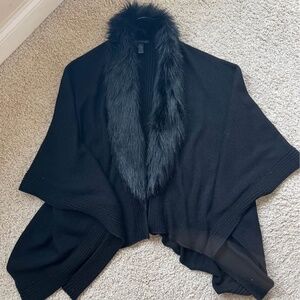 INC Poncho Sweater with Faux Fur Collar